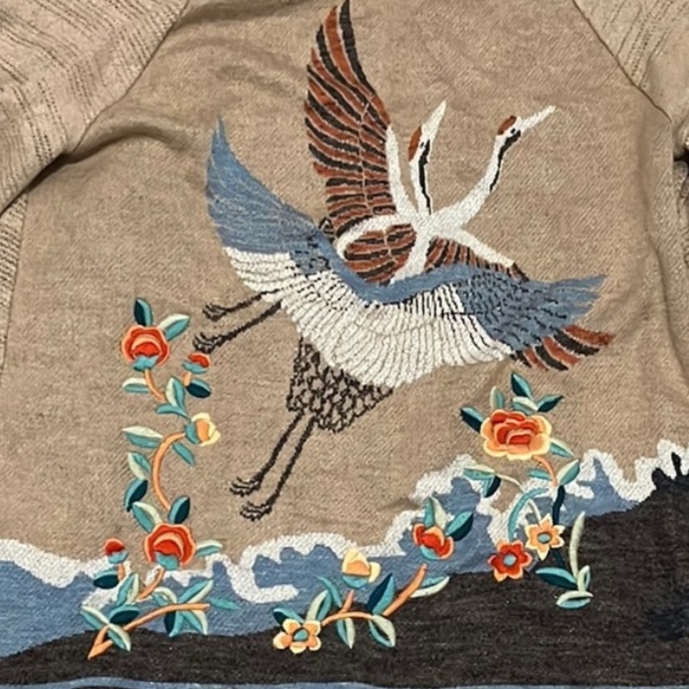 Anthropologie Embroidered Crane Cardigan NWOT extremely oversized - Picture 4 of 14